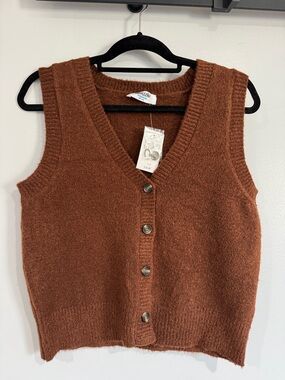 Double Zero Rust Brown V-Neck Button-Front Sweater Vest